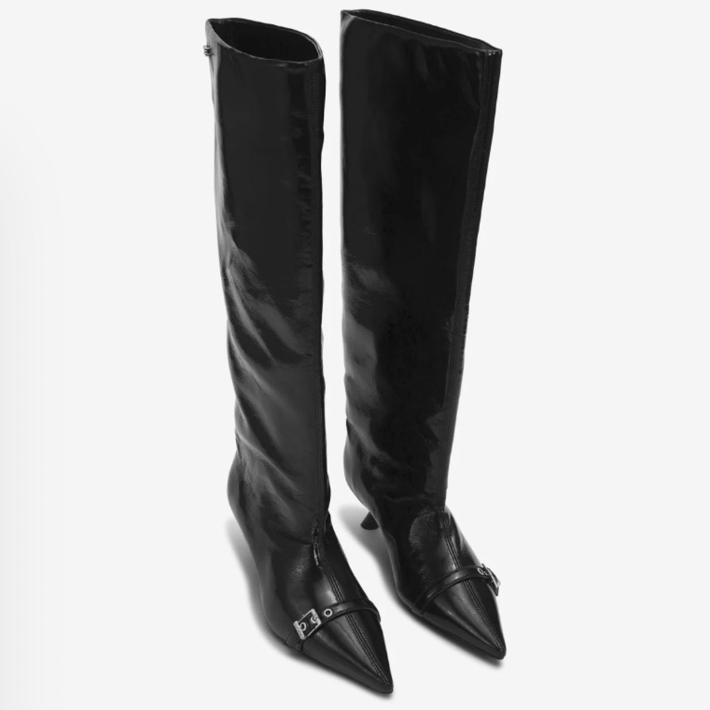 Brand new Ganni Black patent leather High Shaft Boots with eyelets